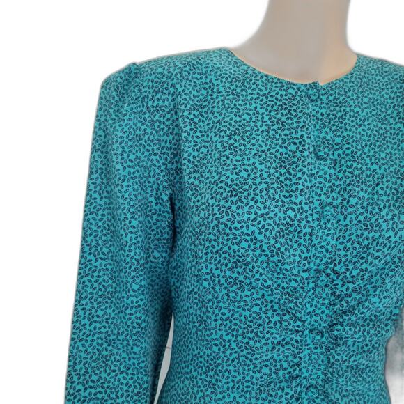 80s Green Micro Feather Long Sleeve Mermaid Wriggle Dress Large Vintage Fashion - Picture 11 of 11